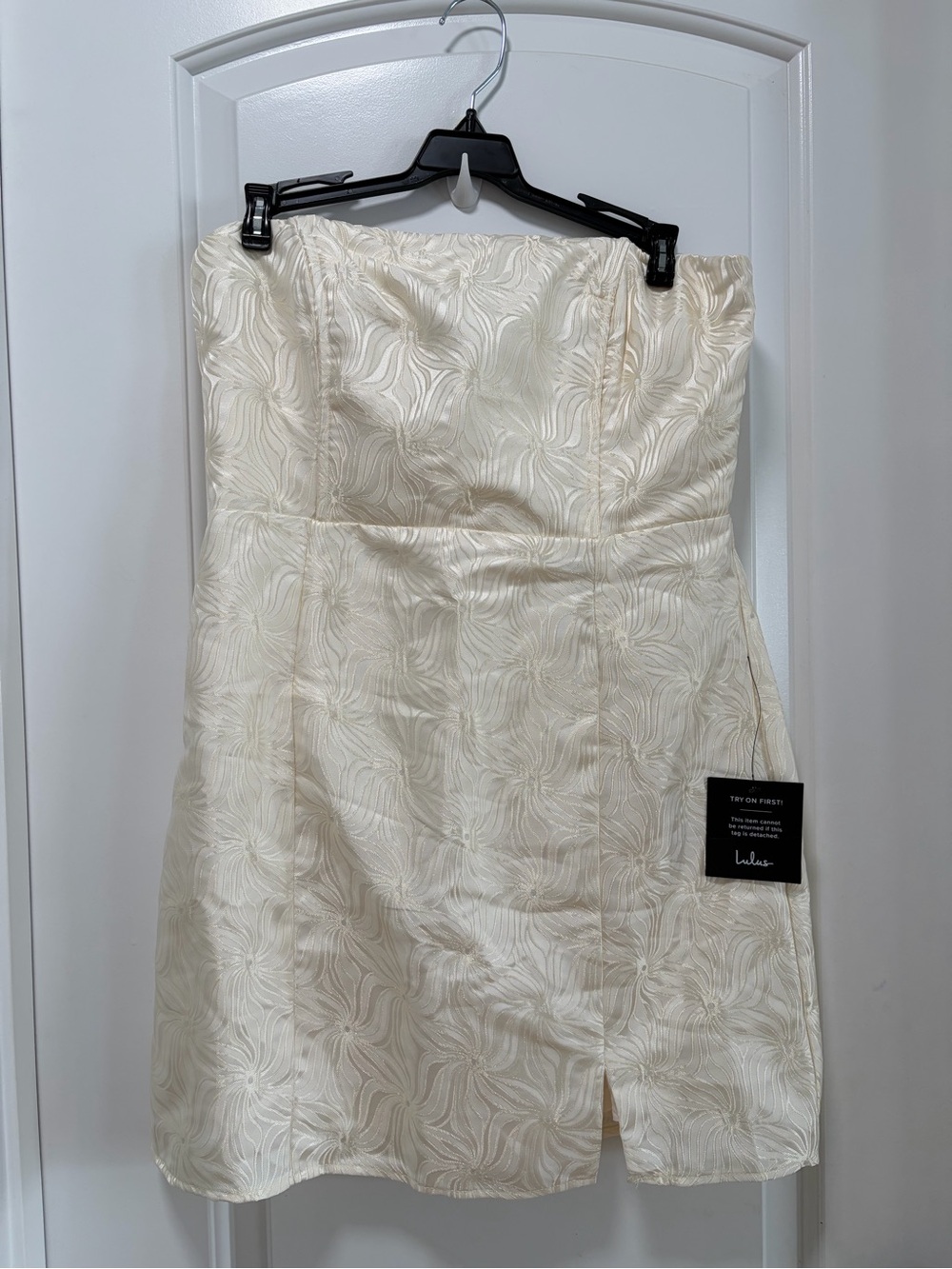 Lulus Bubbly Beauty NWT size Large Ivory Jacquard Strapless Bustier Mini Dress - Picture 4 of 15